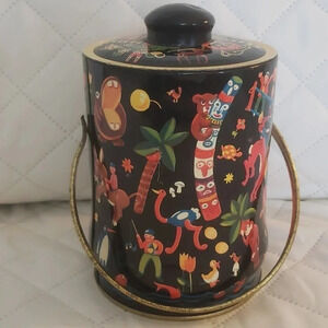 Vintage Made In England Cannister Tin With  Handle Circus Theme